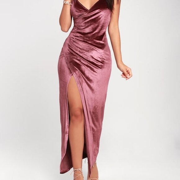 Lulus Dresses & Skirts - Lulus Debut Diva Mauve Velvet Maxi Dress Pink - Size L